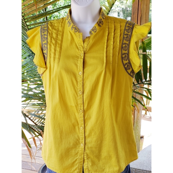 SOLD Naked Zebra Embroidered Ruffle Sleeve Shirt M - Picture 2 of 5